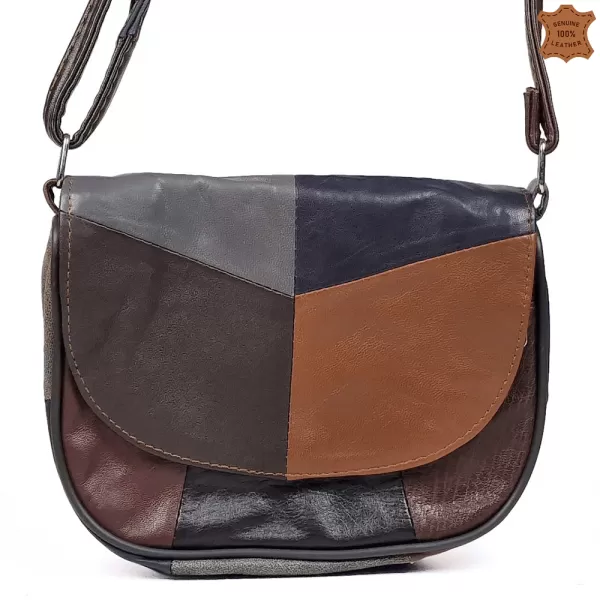 Малка кожена дамска чанта в тъмни пастелни цветове 73055-37