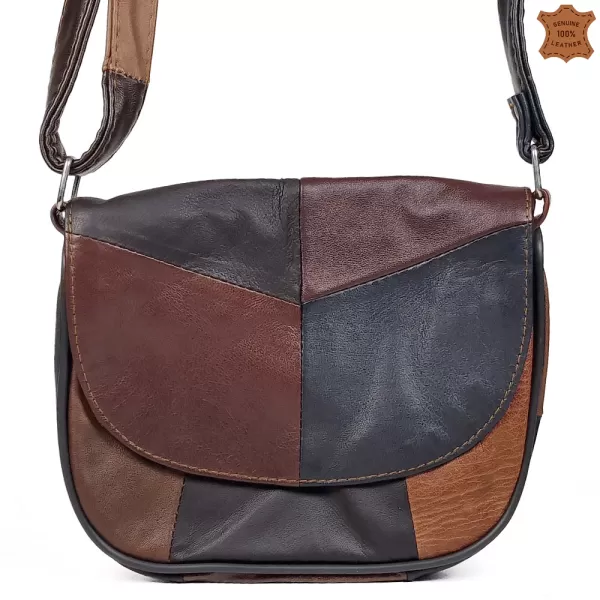 Малка кожена дамска чанта в тъмни пастелни цветове 73055-38