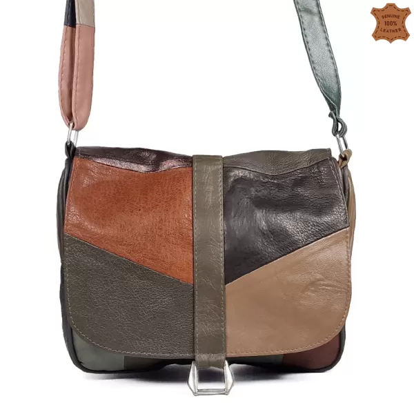Дамска кожена чанта в тъмни пастелни цветове 73103-19