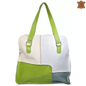 Среден размер кожена дамска чанта в пастелни цветове 75064-10