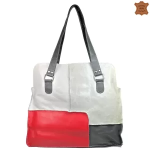 Среден размер кожена дамска чанта в пастелни цветове 75064-11
