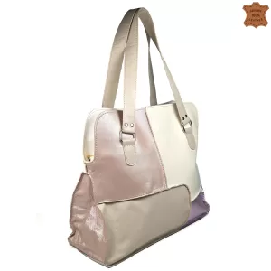 Среден размер кожена дамска чанта в пастелни цветове 75064-12