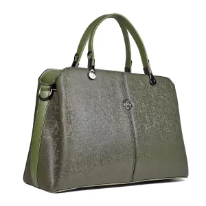 Дамска елегантна чанта в зелено от ефектна еко кож...