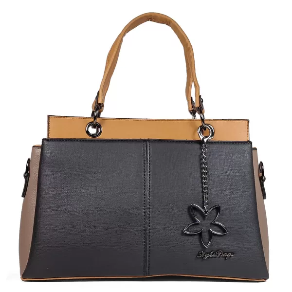 Елегантна дамска чанта от еко кожа в черно и визон 75094-10