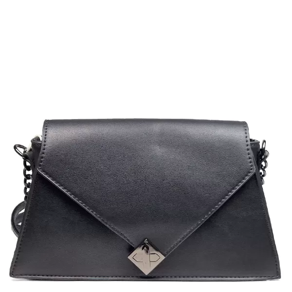 Актуална дамска чанта с твърда структура в черен цвят 75110-1
