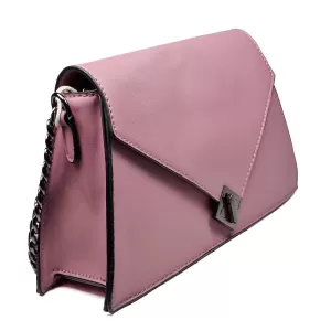 Актуална дамска чанта с твърда структура в розов ц...