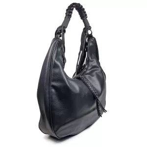 Дамска ефектна чанта тип торба в черен цвят 75113-...