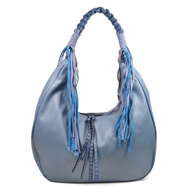 Дамска ефектна чанта тип торба в син цвят 75113-2
