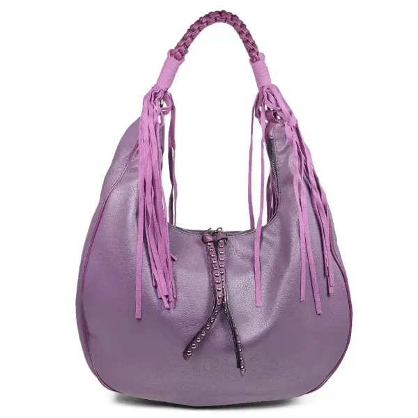 Дамска ефектна чанта тип торба в лилав цвят 75113-4