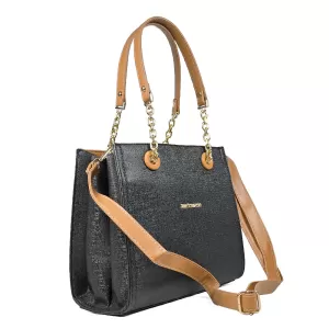 Дамска кокетна чанта от еко кожа в черен цвят 75116-3
