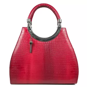 Ефектна дамска чанта в червено с твърда структура 75119-7
