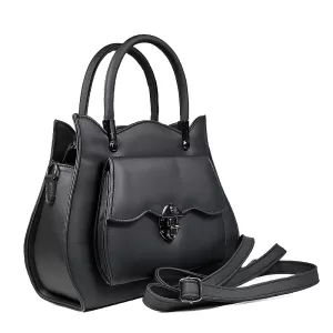 Кокетна дамска чанта в черно с дълги дръжки 75121-1