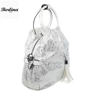 Дамска чанта Berlina 2 в 1 от еко кожа в бяло и ср...