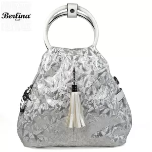 Дамска чанта Berlina 2 в 1 от ефектна кожа в сребр...