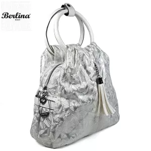 Дамска чанта Berlina 2 в 1 от ефектна кожа в сребр...