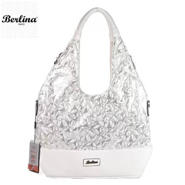 Дамска голяма чанта Berlina тип торба в бяло и сребърно 75132-3