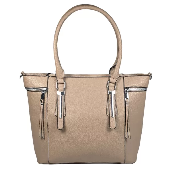 Модерна дамска елегантна чанта от еко кожа в каки 85012-2