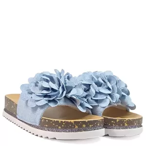 Равни дамски ежедневни чехли с цветя в син цвят 21406-7
