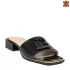 Черни кожени дамски елегантни чехли с нисък ток 21571-1