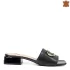 Черни кожени дамски елегантни чехли със златист аксесоар 21636-1