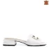 Бели кожени дамски елегантни чехли със златист аксесоар 21636-2