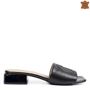 Дамски елегантни чехли от естествена кожа в черен цвят 21637-1