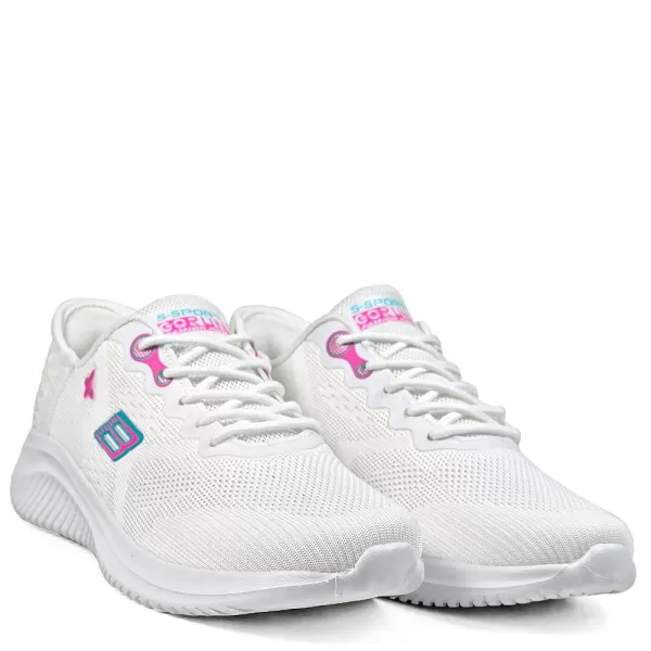 Леки дамски маратонки в бял цвят с връзки 34213-2