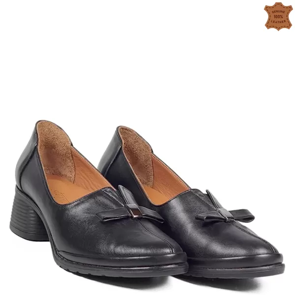 Черни ежедневни дамски обувки с ток 21012-3
