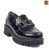 Модерни дамски обувки от естествен черен лак 21102-1