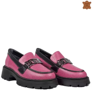 Модерни дамски обувки тип мокасини в цвят циклама 21165-2
