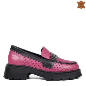 Модерни дамски обувки тип мокасини в цвят циклама ...