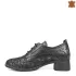 Кожени дамски летни обувки с връзки в черно 21207-5
