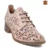 Кожени цветни дамски летни обувки с връзки в цвят пудра 21207-6