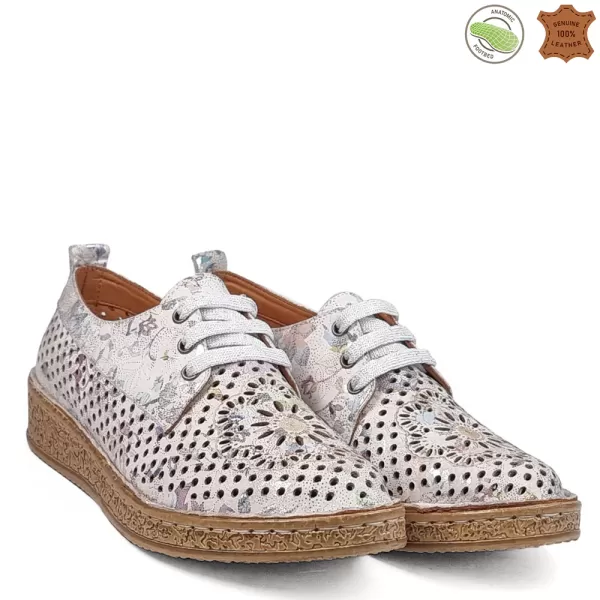 Дамски пролетно летни обувки с връзки в бяла цветна кожа 21250-6