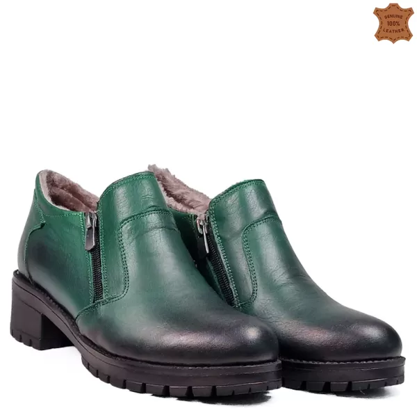 Топли дамски ежедневни обувки с два ципа в зелен цвят 21475-3