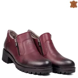 Топли дамски ежедневни обувки с два ципа в цвят бордо 21475-5