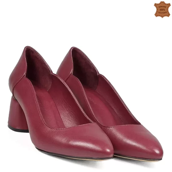 Кожени дамски елегантни обувки в цвят бордо 21478-2