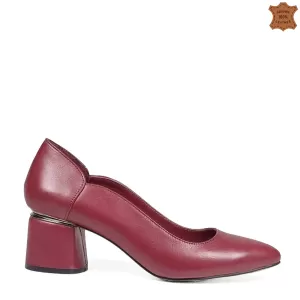 Кожени дамски елегантни обувки в цвят бордо 21478-...