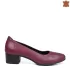 Кожени дамски елегантни обувки с нисък ток в бордо 21479-2