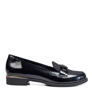 Черни лачени дамски ежедневни обувки на нисък ток ...