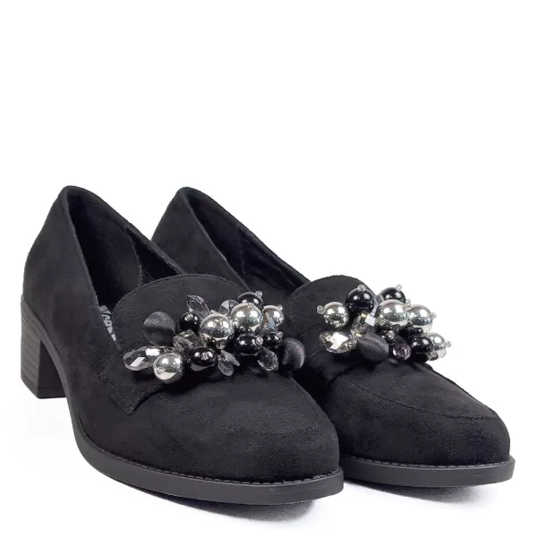 Черни велурени дамски обувки с красив аксесоар 21513-1
