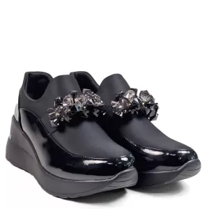 Черни дамски обувки с модерен аксесоар с камъни 21...