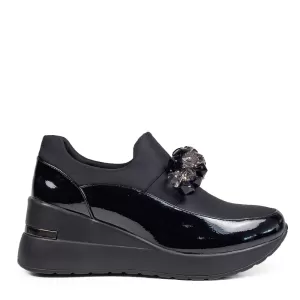 Черни дамски обувки с модерен аксесоар с камъни 21...