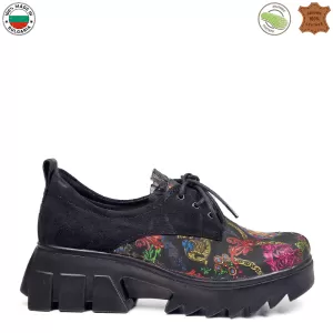 Български черни дамски обувки от модерна естествена кожа 21520-1