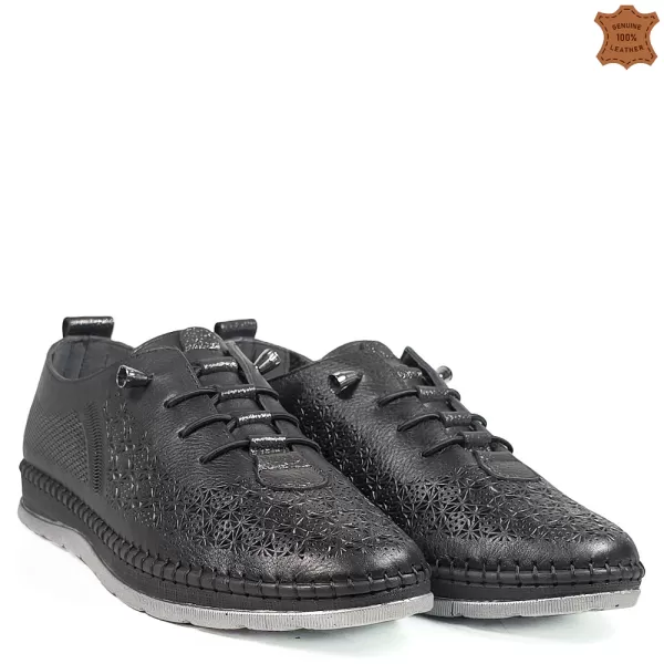 Пролетни дамски обувки от естествена кожа в черен цвят 21524-2