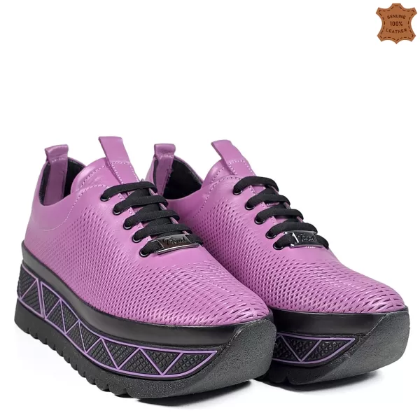Лилави пролетни дамски спортни обувки от естествена кожа 21531-1