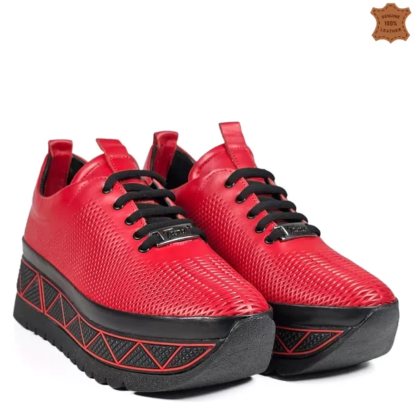 Червени пролетни дамски спортни обувки от естествена кожа 21531-2