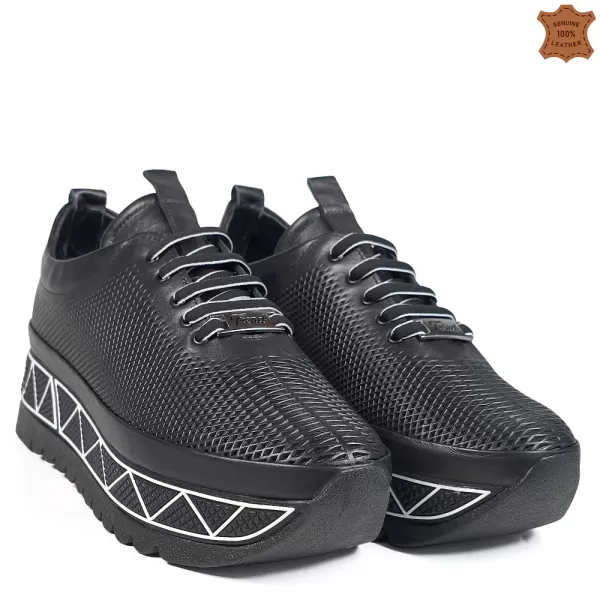 Черни пролетни дамски спортни обувки от естествена кожа 21531-5