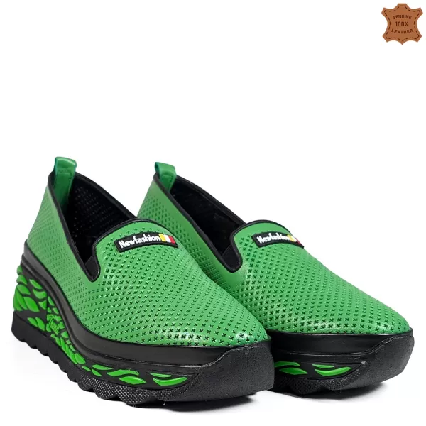 Зелени дамски пролетни обувки на платформа 21532-3
