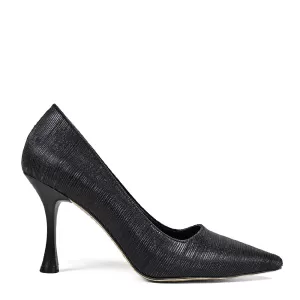 Официални дамски обувки в черно от ефектен сатен н...